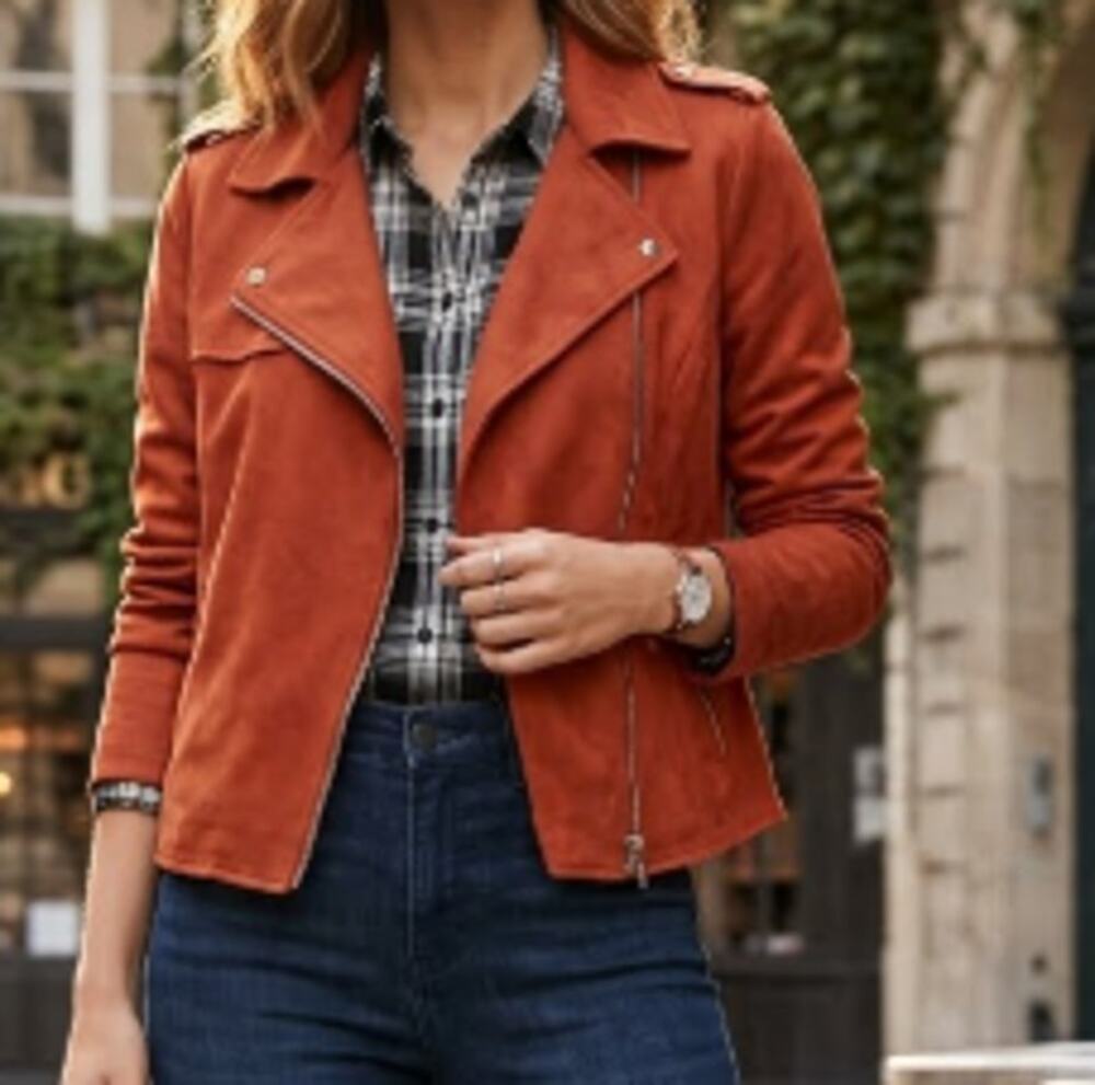 Philosophy Faux Suede Paprika Faux Suede Moto Jacket sz M